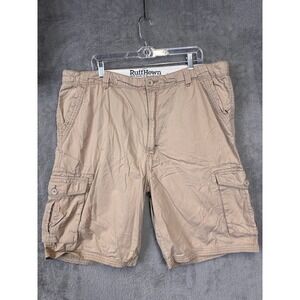 RuffHewn Mens Khaki Cotton Cargo Shorts Size 42 Tan Relaxed Fit Utility Hiking